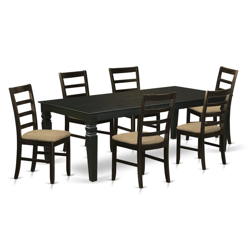 East West Furniture LGPF7-BLK-C 7 Piece Kitchen Table Set Consist of a Rectangle Dining Table with Butterfly Leaf and 6 Linen Fabric Upholstered Dining Chairs, 42x84 Inch, Black