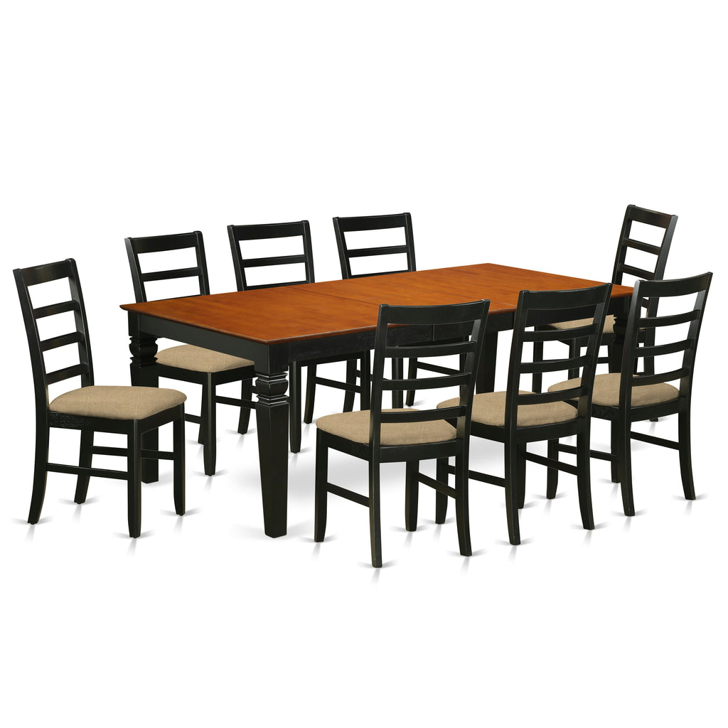 East West Furniture LGPF9-BCH-C 9 Piece Dining Table Set Includes a Rectangle Dining Room Table with Butterfly Leaf and 8 Linen Fabric Upholstered Chairs, 42x84 Inch, Black & Cherry