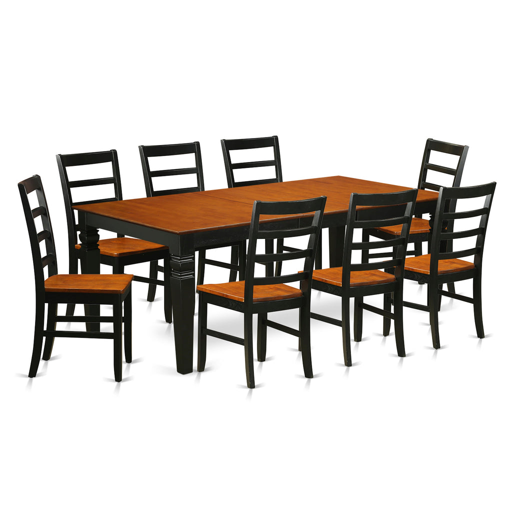 East West Furniture LGPF9-BCH-W 9 Piece Modern Dining Table Set Includes a Rectangle Wooden Table with Butterfly Leaf and 8 Dining Chairs, 42x84 Inch, Black & Cherry