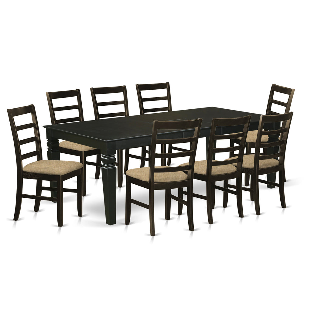 East West Furniture LGPF9-BLK-C 9 Piece Dining Set Includes a Rectangle Dining Table with Butterfly Leaf and 8 Linen Fabric Kitchen Room Chairs, 42x84 Inch, Black