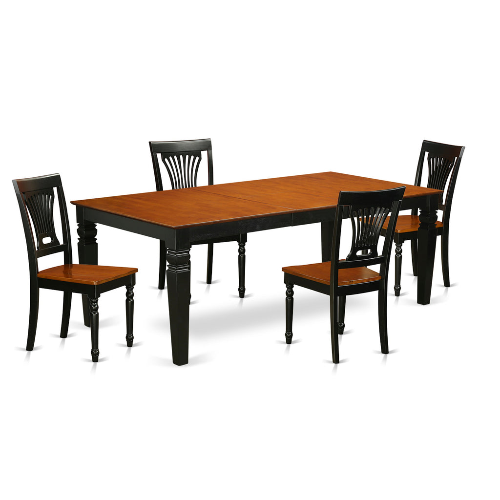 East West Furniture LGPL5-BCH-W 5 Piece Dining Room Furniture Set Includes a Rectangle Wooden Table with Butterfly Leaf and 4 Kitchen Dining Chairs, 42x84 Inch, Black & Cherry