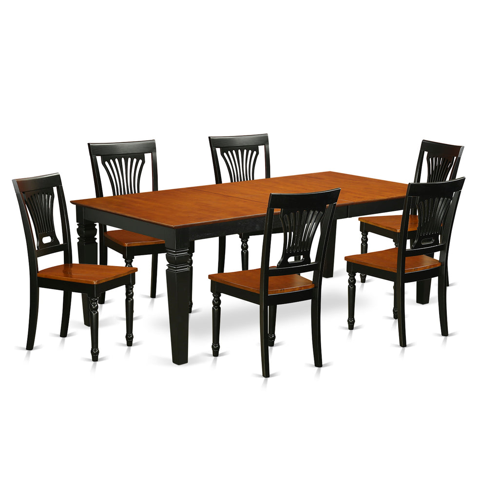 East West Furniture LGPL7-BCH-W 7 Piece Dining Room Furniture Set Consist of a Rectangle Wooden Table with Butterfly Leaf and 6 Kitchen Dining Chairs, 42x84 Inch, Black & Cherry