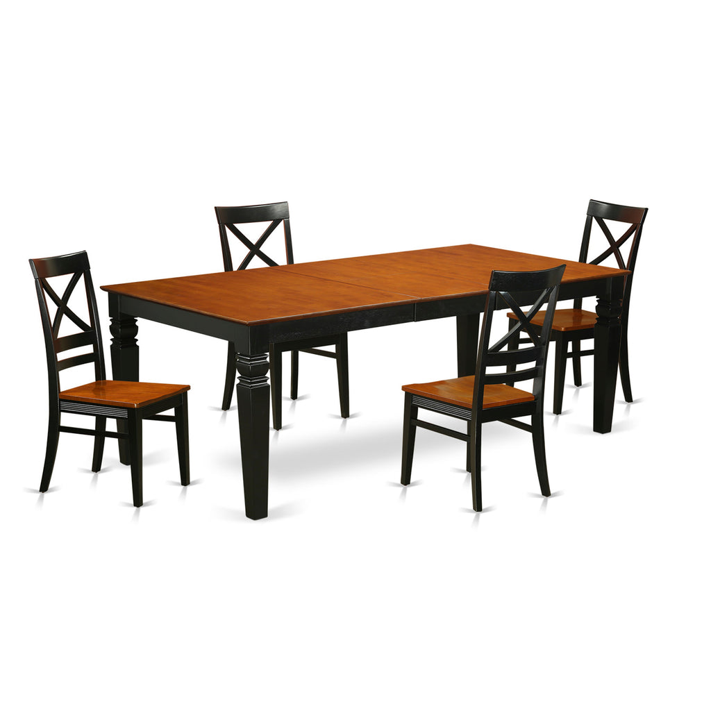 East West Furniture LGQU5-BCH-W 5 Piece Dinette Set for 4 Includes a Rectangle Dining Table with Butterfly Leaf and 4 Dining Room Chairs, 42x84 Inch, Black & Cherry