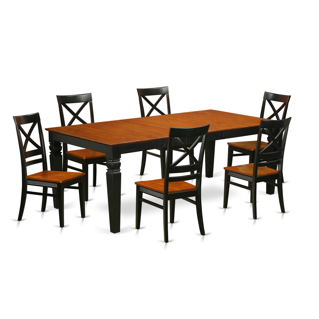 East West Furniture LGQU7-BCH-W 7 Piece Dining Room Table Set Consist of a Rectangle Kitchen Table with Butterfly Leaf and 6 Dining Chairs, 42x84 Inch, Black & Cherry