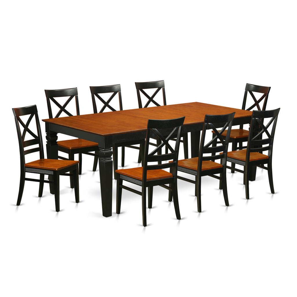 East West Furniture LGQU9-BCH-W 9 Piece Modern Dining Table Set Includes a Rectangle Wooden Table with Butterfly Leaf and 8 Kitchen Dining Chairs, 42x84 Inch, Black & Cherry