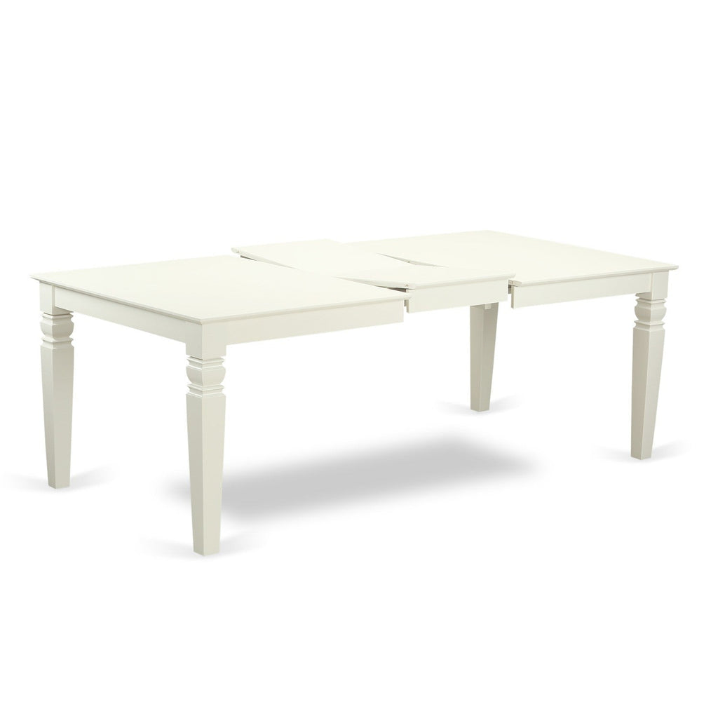 East West Furniture LGCL9-LWH-W 9 Piece Dining Table Set Includes a Rectangle Dining Room Table with Butterfly Leaf and 8 Wood Seat Chairs, 42x84 Inch, Linen White