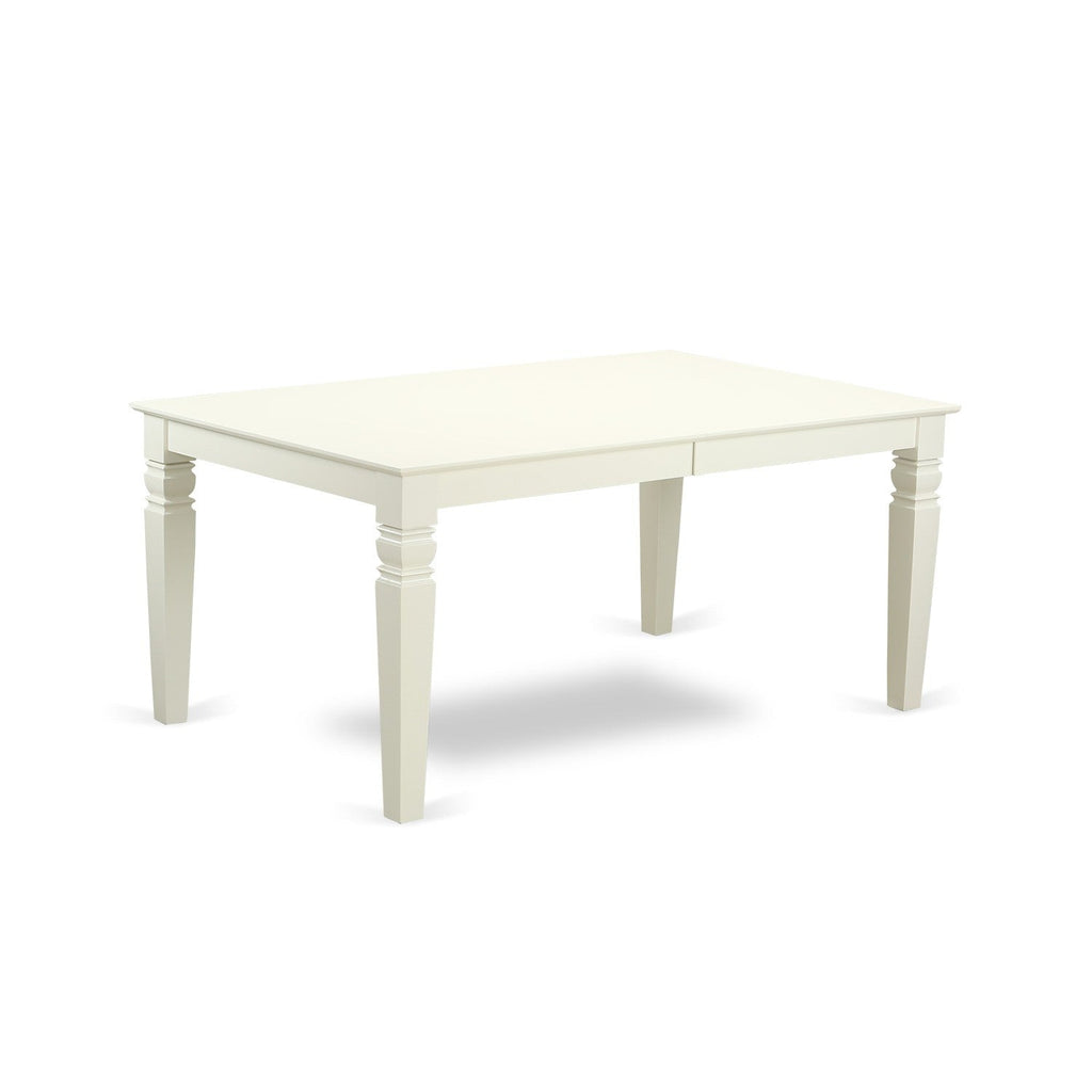East West Furniture LGGR7-LWH-W 7 Piece Dining Table Set Consist of a Rectangle Dining Room Table with Butterfly Leaf and 6 Wood Seat Chairs, 42x84 Inch, Linen White