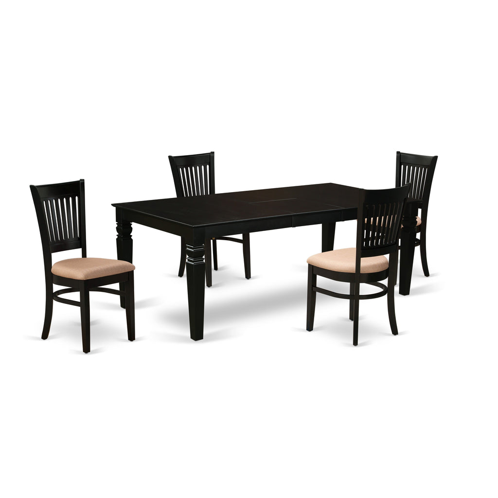East West Furniture LGVA5-BLK-C 5 Piece Dining Room Furniture Set Includes a Rectangle Kitchen Table with Butterfly Leaf and 4 Linen Fabric Upholstered Chairs, 42x84 Inch, Black