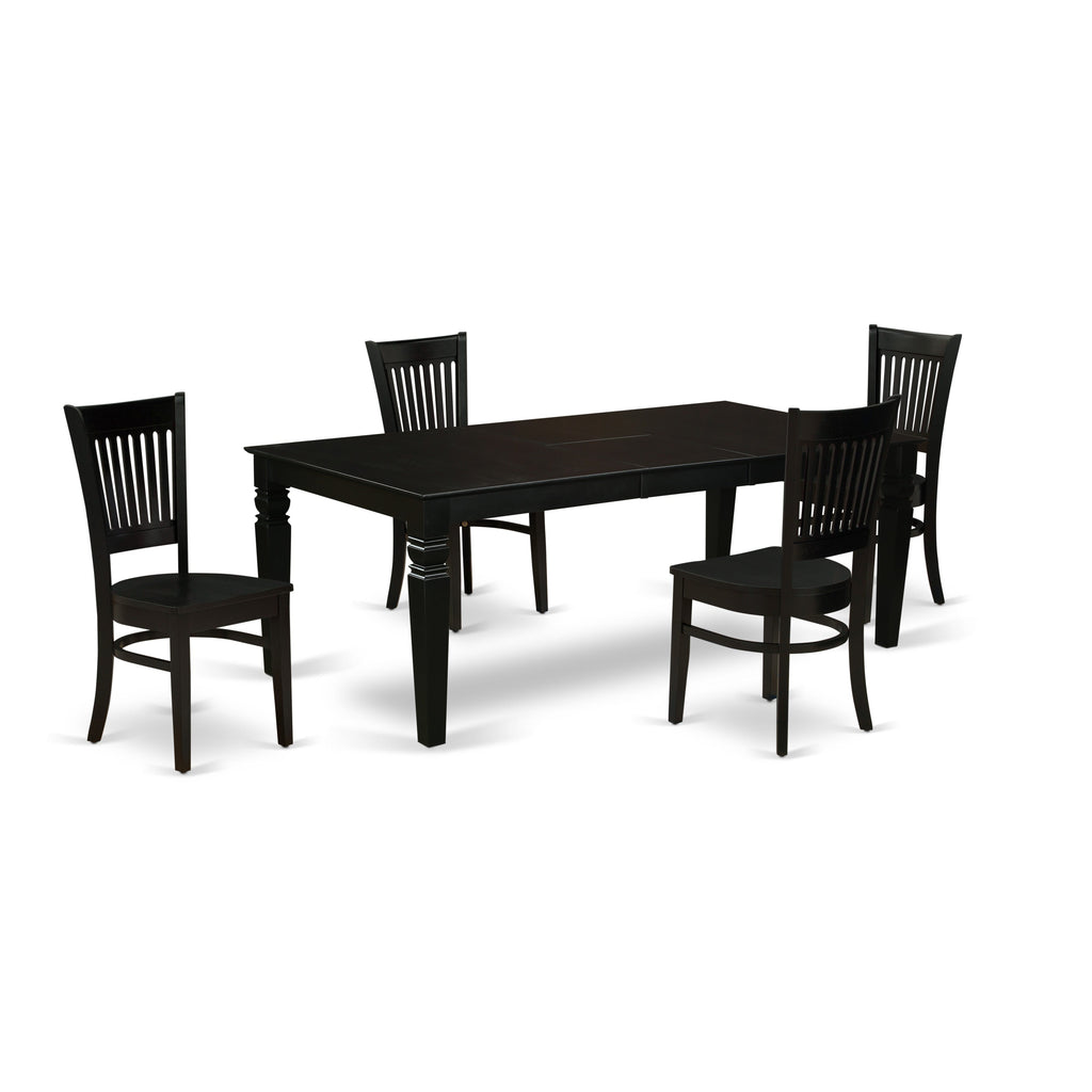 East West Furniture LGVA5-BLK-W 5 Piece Kitchen Table & Chairs Set Includes a Rectangle Dining Room Table with Butterfly Leaf and 4 Solid Wood Seat Chairs, 42x84 Inch, Black