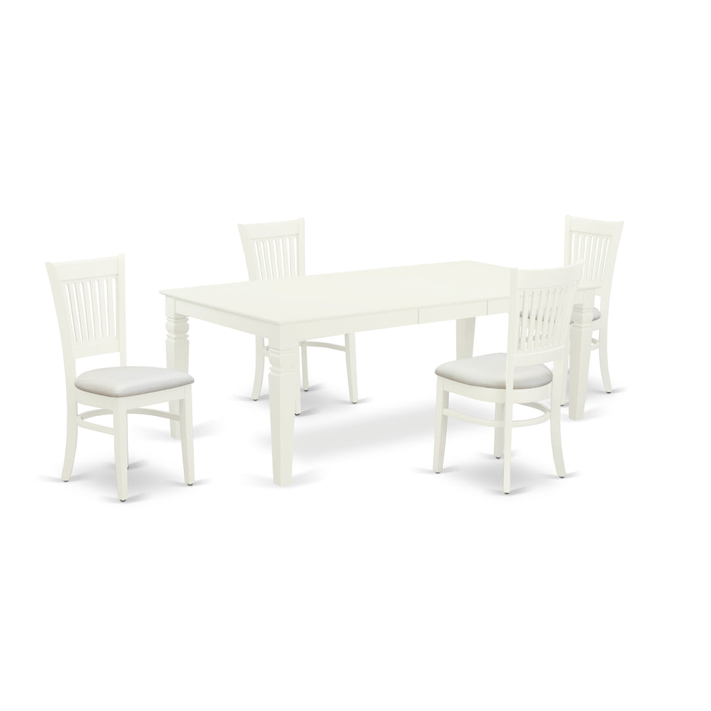 East West Furniture LGVA5-LWH-C 5 Piece Dining Set Includes a Rectangle Dining Room Table with Butterfly Leaf and 4 Linen Fabric Upholstered Kitchen Chairs, 42x84 Inch, Linen White