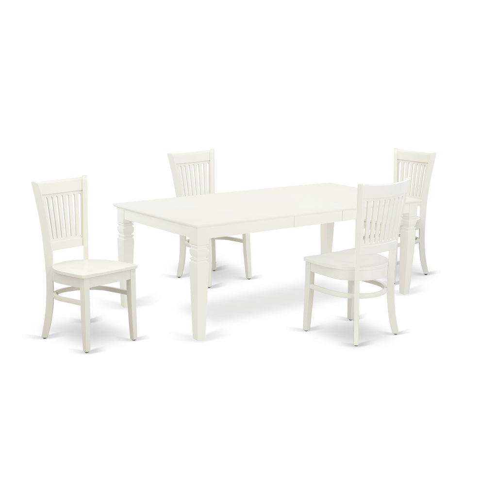 East West Furniture LGVA5-LWH-W 5 Piece Dining Set Includes a Rectangle Dining Room Table with Butterfly Leaf and 4 Kitchen Chairs, 42x84 Inch, Linen White