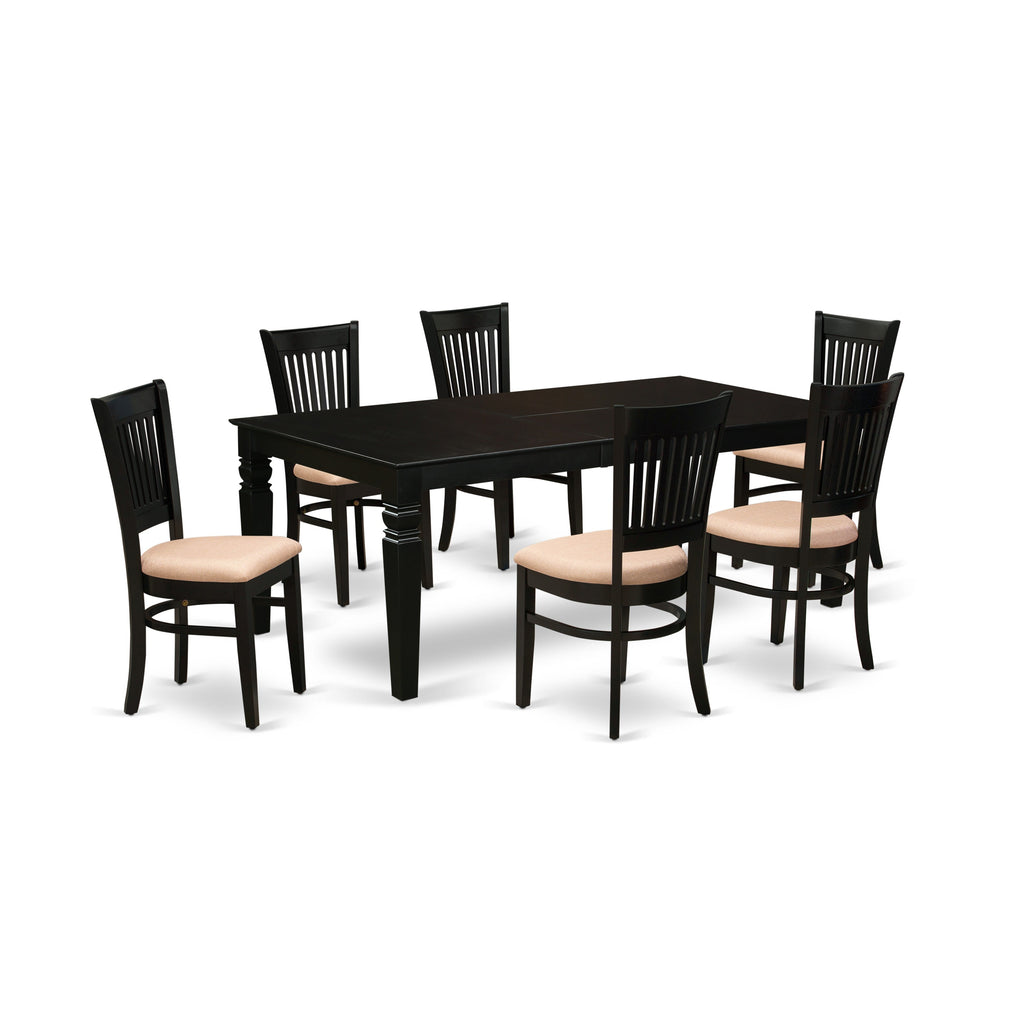 East West Furniture LGVA7-BLK-C 7 Piece Modern Dining Table Set Consist of a Rectangle Wooden Table with Butterfly Leaf and 6 Linen Fabric Kitchen Dining Chairs, 42x84 Inch, Black