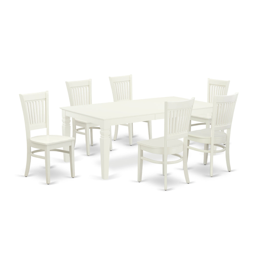 East West Furniture LGVA7-LWH-W 7 Piece Dining Room Furniture Set Consist of a Rectangle Kitchen Table with Butterfly Leaf and 6 Dining Chairs, 42x84 Inch, Linen White