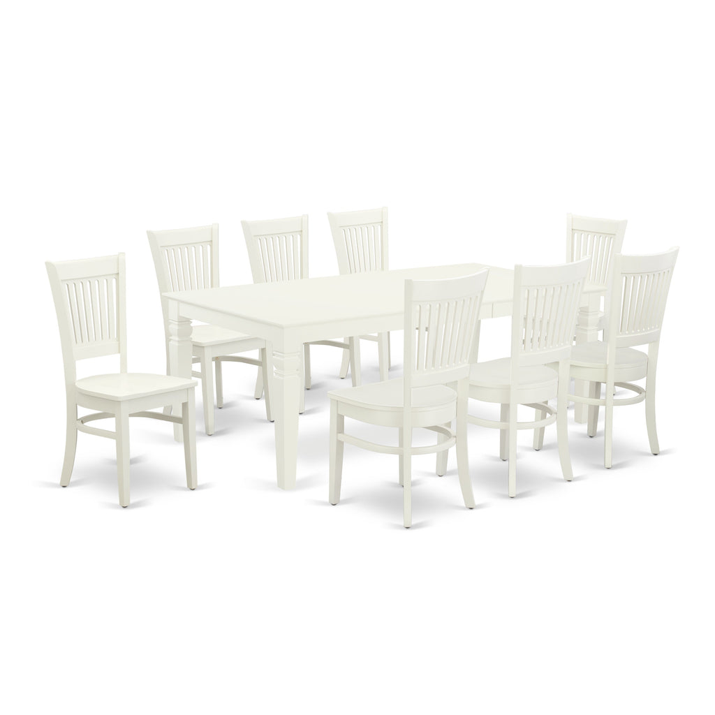 East West Furniture LGVA9-LWH-W 9 Piece Dining Table Set Includes a Rectangle Dining Room Table with Butterfly Leaf and 8 Wood Seat Chairs, 42x84 Inch, Linen White