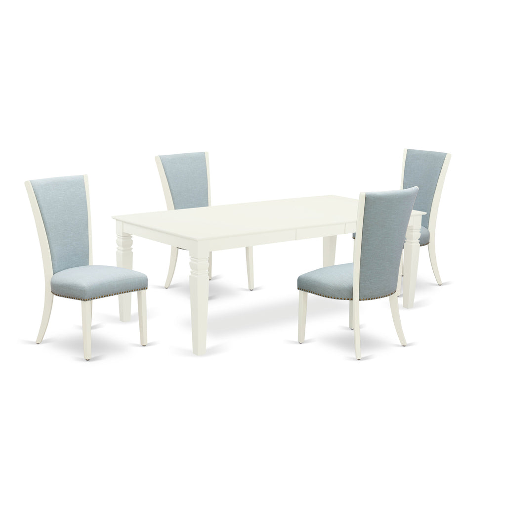 LGVE5-LWH-15 5Pc Dining Table Set - 42x84" Rectangular Table and 4 Parson Chairs - Linen White Color