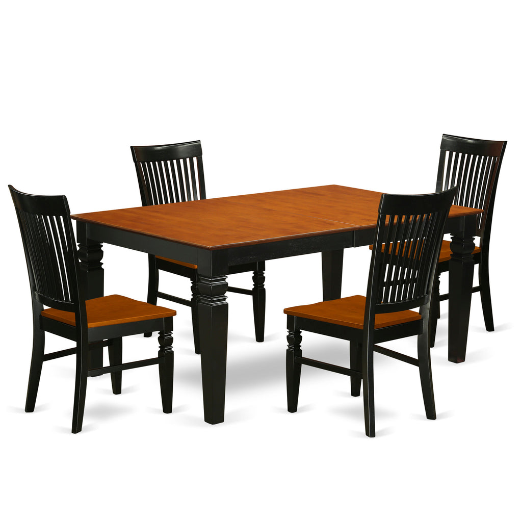 East West Furniture LGWE5-BCH-W 5 Piece Dining Room Furniture Set Includes a Rectangle Kitchen Table with Butterfly Leaf and 4 Dining Chairs, 42x84 Inch, Black & Cherry