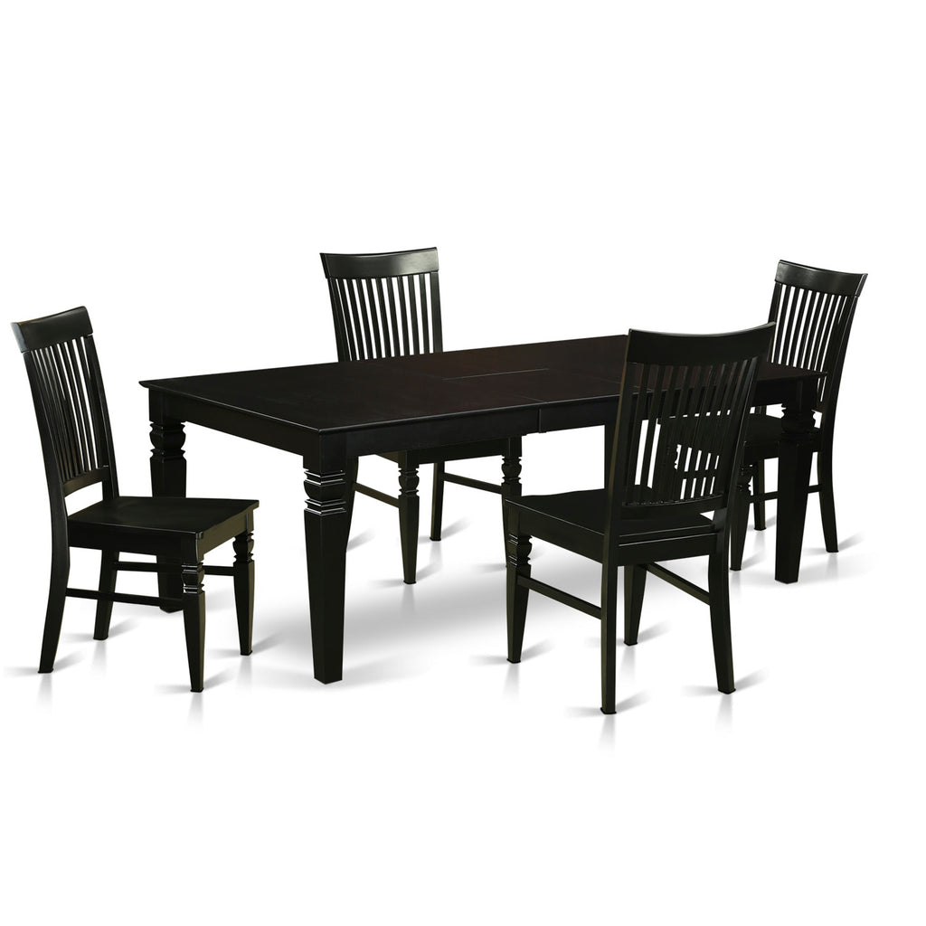 East West Furniture LGWE5-BLK-W 5 Piece Modern Dining Table Set Includes a Rectangle Wooden Table with Butterfly Leaf and 4 Kitchen Dining Chairs, 42x84 Inch, Black