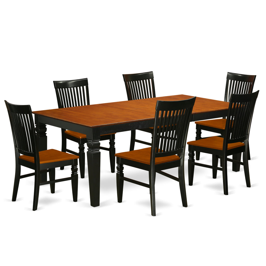 East West Furniture LGWE7-BCH-W 7 Piece Kitchen Table Set Consist of a Rectangle Dining Table with Butterfly Leaf and 6 Dining Chairs, 42x84 Inch, Black & Cherry