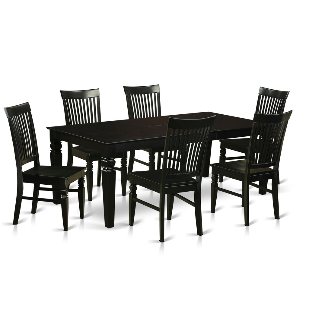 East West Furniture LGWE7-BLK-W 7 Piece Dining Set Consist of a Rectangle Dining Room Table with Butterfly Leaf and 6 Wood Seat Chairs, 42x84 Inch, Black