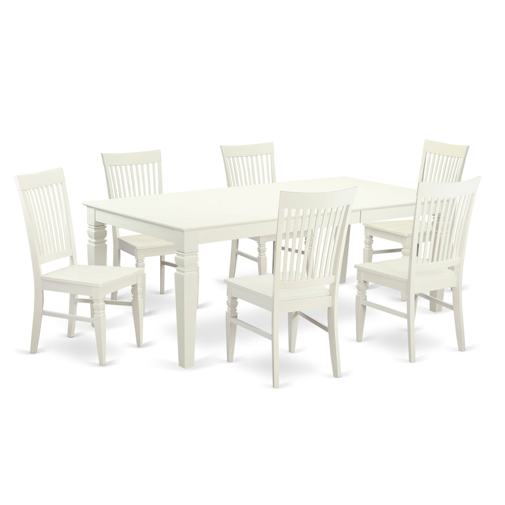 East West Furniture LGWE7-LWH-W 7 Piece Dining Set Consist of a Rectangle Dining Table with Butterfly Leaf and 6 Kitchen Chairs, 42x84 Inch, Linen White