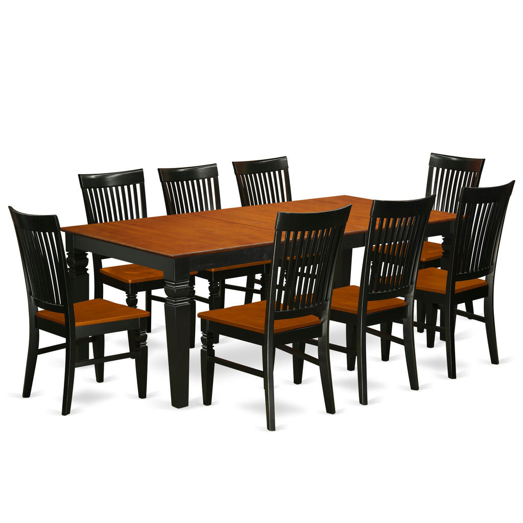 East West Furniture LGWE9-BCH-W 9 Piece Modern Dining Table Set Includes a Rectangle Wooden Table with Butterfly Leaf and 8 Dining Chairs, 42x84 Inch, Black & Cherry