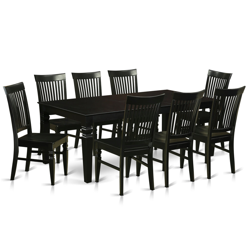 East West Furniture LGWE9-BLK-W 9 Piece Dining Room Furniture Set Includes a Rectangle Kitchen Table with Butterfly Leaf and 8 Dining Chairs, 42x84 Inch, Black