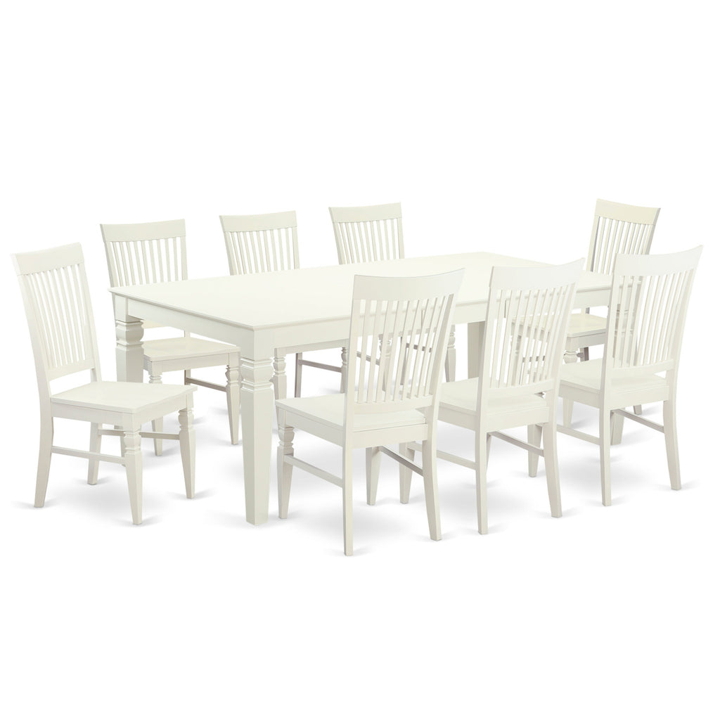 East West Furniture LGWE9-LWH-W 9 Piece Kitchen Table & Chairs Set Includes a Rectangle Dining Room Table with Butterfly Leaf and 8 Dining Chairs, 42x84 Inch, Linen White