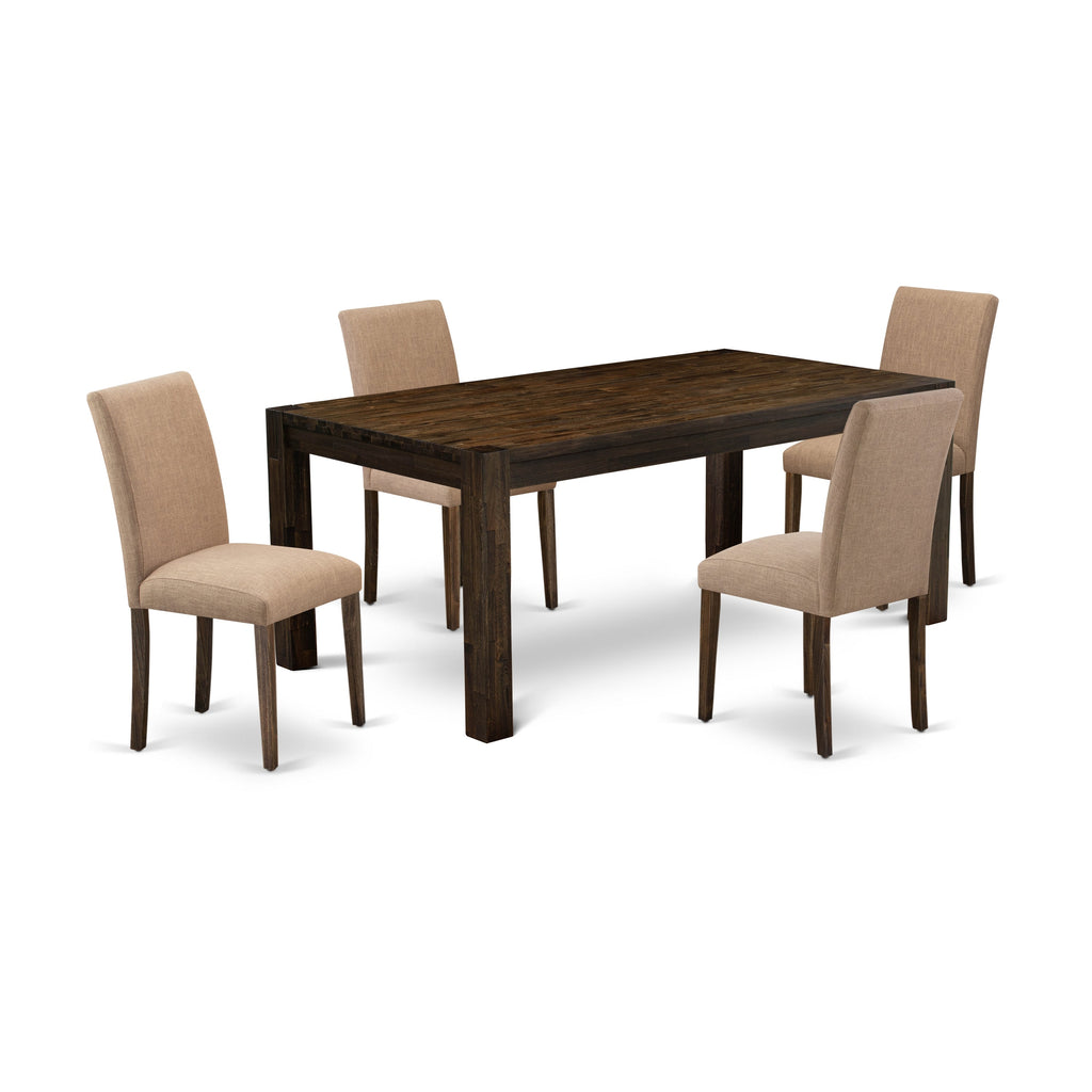 East West Furniture LMAB5-77-47 5 Piece Kitchen Table Set for 4 Includes a Rectangle Rustic Wood Dining Room Table and 4 Light Sable Linen Fabric Parsons Chairs, 40x72 Inch, Jacobean