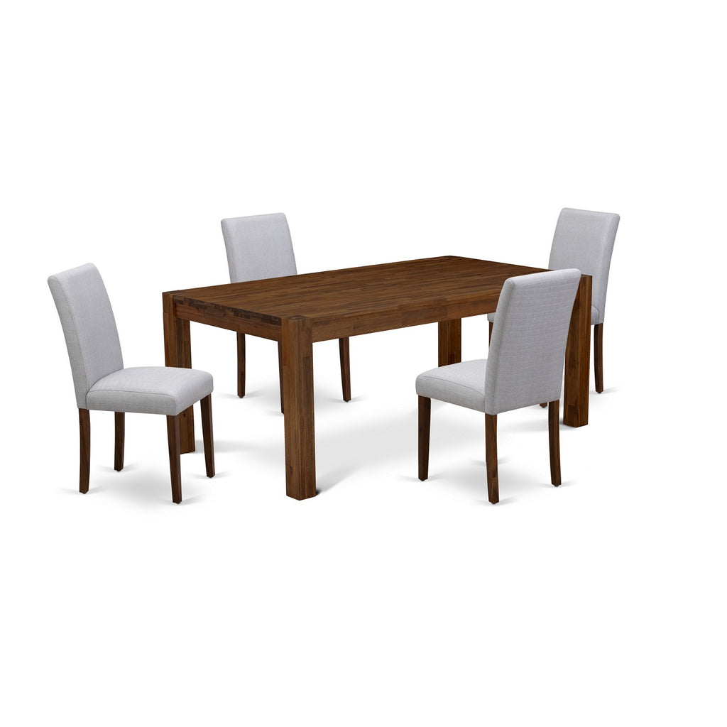 East West Furniture LMAB5-N8-05 5 Piece Dinette Set for 4 Includes a Rectangle Rustic Wood Dining Table and 4 Grey Linen Fabric Parson Dining Room Chairs, 40x72 Inch, Walnut
