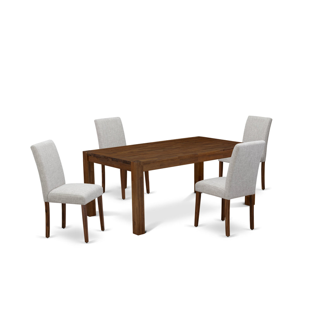 East West Furniture LMAB5-NN-35 5 Piece Dining Room Table Set Includes a Rectangle Rustic Wood Kitchen Table and 4 Doeskin Linen Fabric Parson Dining Chairs, 40x72 Inch, Natural