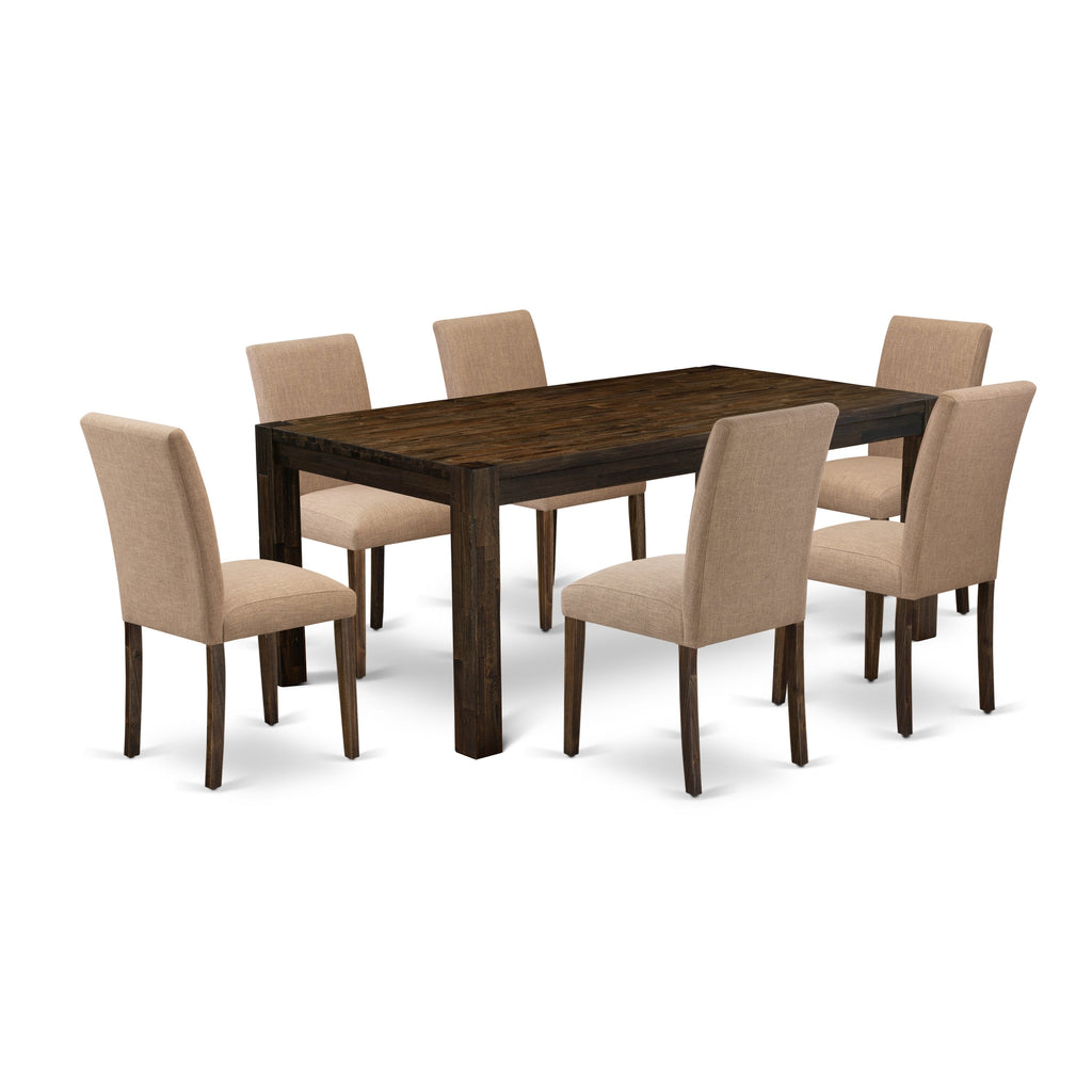 East West Furniture LMAB7-77-47 7 Piece Modern Dining Table Set Consist of a Rectangle Rustic Wood Wooden Table and 6 Light Sable Linen Fabric Upholstered Chairs, 40x72 Inch, Jacobean