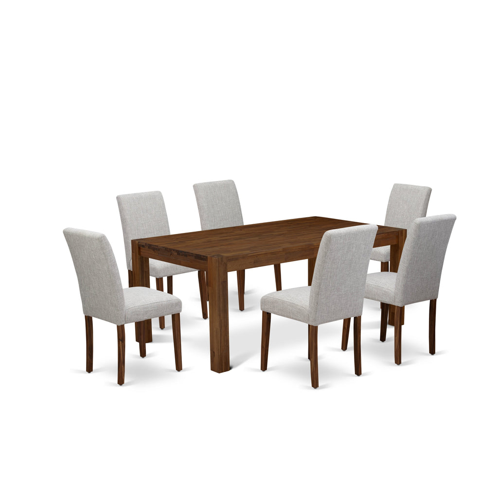 East West Furniture LMAB7-NN-35 7 Piece Kitchen Table Set Consist of a Rectangle Rustic Wood Dining Table and 6 Doeskin Linen Fabric Parson Dining Room Chairs, 40x72 Inch, Natural