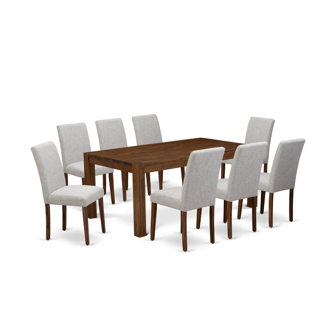 East West Furniture LMAB9-NN-35 9 Piece Kitchen Table & Chairs Set Includes a Rectangle Rustic Wood Dining Room Table and 8 Doeskin Linen Fabric Parsons Chairs, 40x72 Inch, Walnut