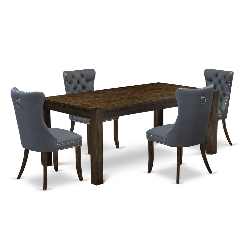 East West Furniture LMDA5-07-T13 5 Piece Kitchen Table Set Includes a Rectangle Rustic Wood Dining Table and 4 Upholstered Chairs, 40x72 Inch, Distressed Jacobean