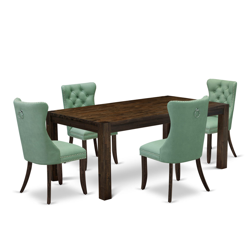 East West Furniture LMDA5-07-T22 5 Piece Dining Room Set Contains a Rectangle Rustic Wood Table and 4 Upholstered Parson Chairs, 40x72 Inch, Distressed Jacobean