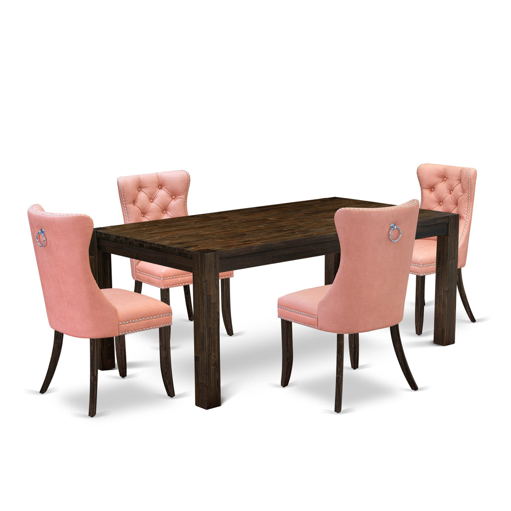 East West Furniture LMDA5-07-T23 5 Piece Dining Table Set Includes a Rectangle Rustic Wood Kitchen Table and 4 Upholstered Chairs, 40x72 Inch, Distressed Jacobean