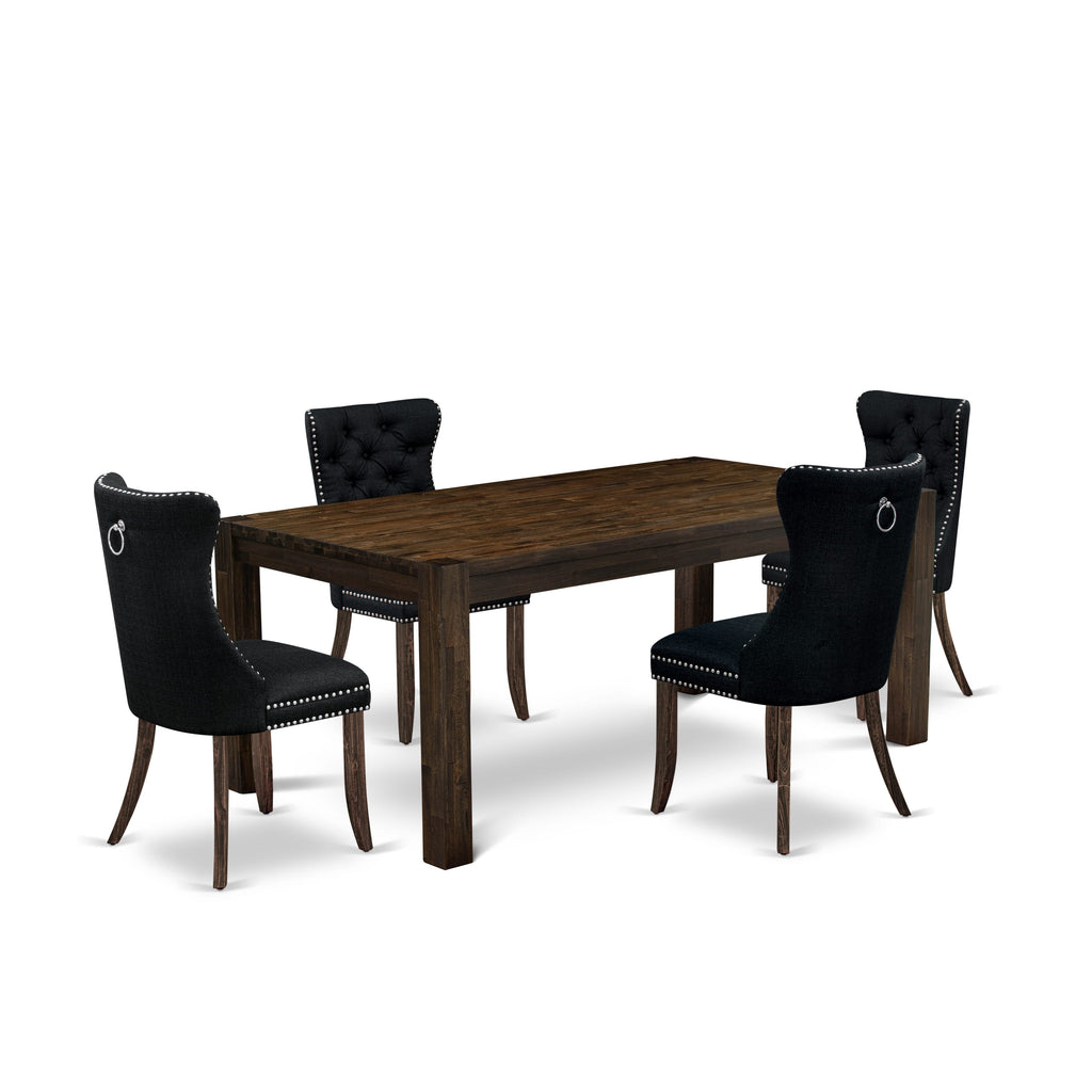 East West Furniture LMDA5-07-T24 5 Piece Dining Set Contains a Rectangle Rustic Wood Kitchen Table and 4 Upholstered Parson Chairs, 40x72 Inch, Distressed Jacobean