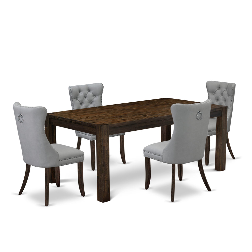 East West Furniture LMDA5-07-T27 5 Piece Kitchen Table Set Consists of a Rectangle Rustic Wood Dining Table and 4 Upholstered Chairs, 40x72 Inch, Distressed Jacobean