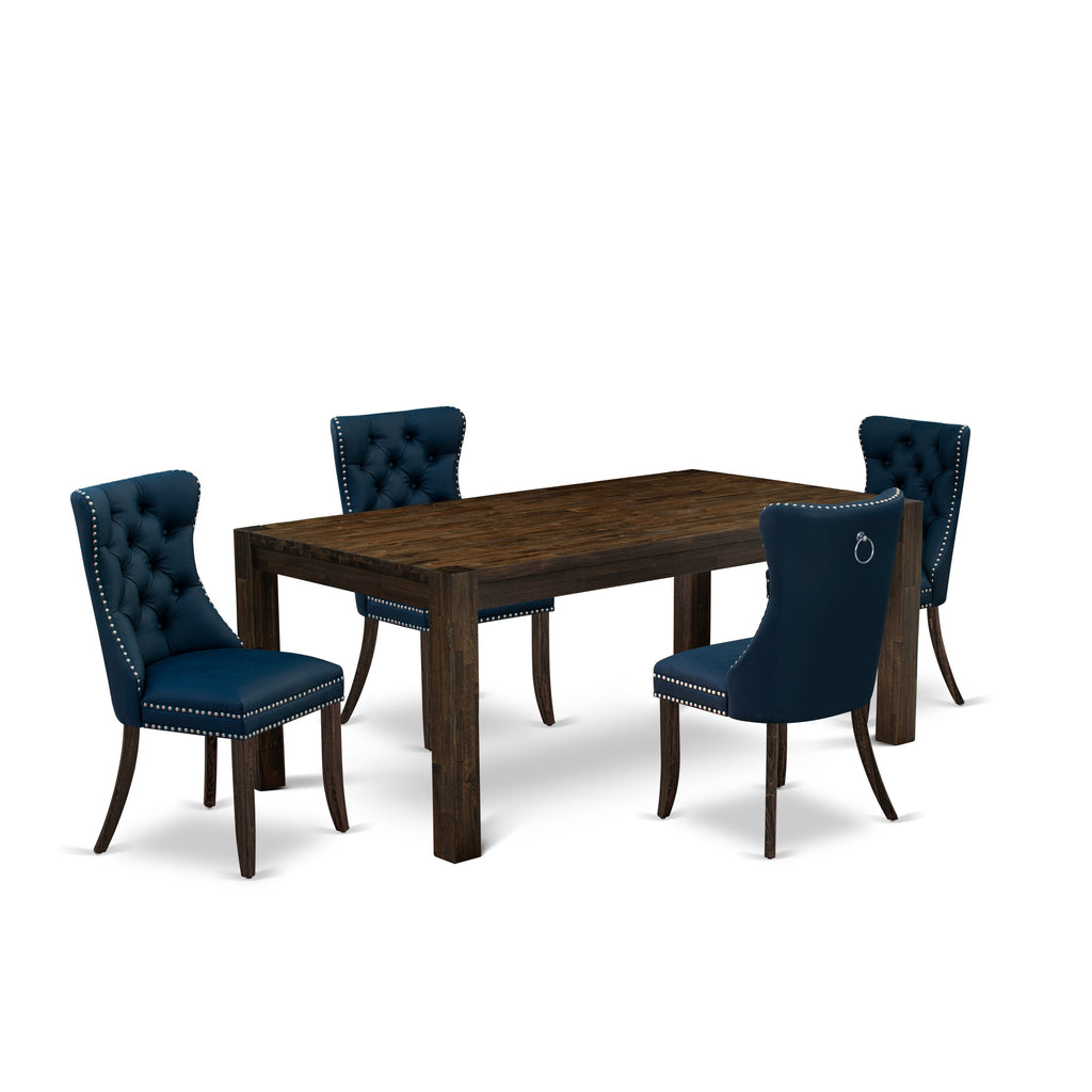 East West Furniture LMDA5-07-T29 5 Piece Dinette Set Includes a Rectangle Rustic Wood Dining Table and 4 Upholstered Parson Chairs, 40x72 Inch, Distressed Jacobean
