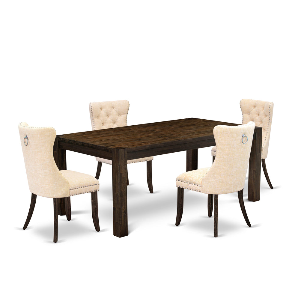 East West Furniture LMDA5-07-T32 5 Piece Dining Room Set Includes a Rectangle Rustic Wood Kitchen Table and 4 Upholstered Chairs, 40x72 Inch, Distressed Jacobean