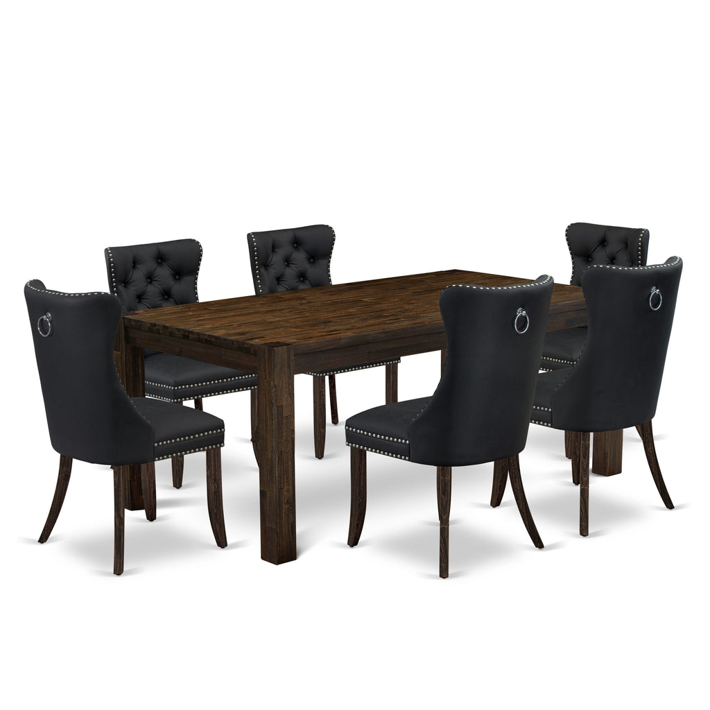 East West Furniture LMDA7-07-T12 7 Piece Kitchen Table Set Includes a Rectangle Rustic Wood Dining Table and 6 Upholstered Chairs, 40x72 Inch, Distressed Jacobean