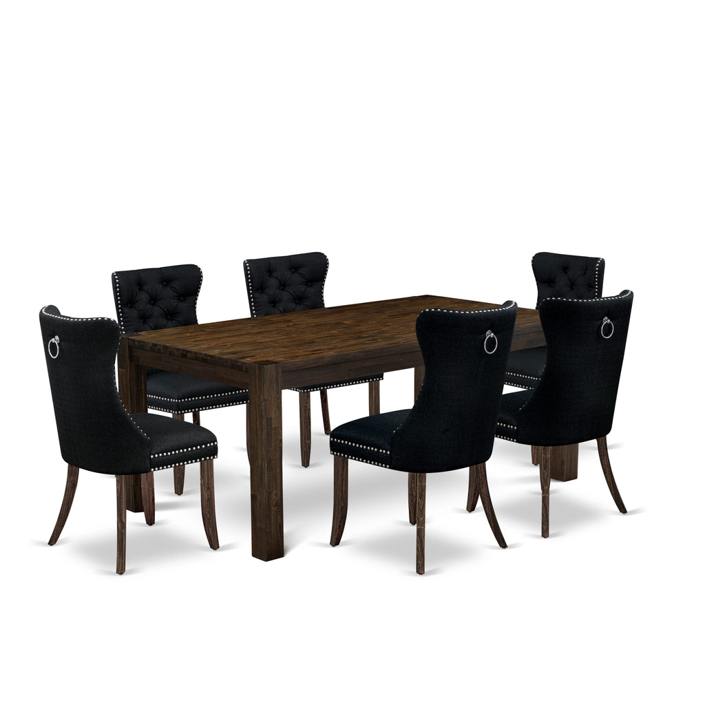 East West Furniture LMDA7-07-T24 7 Piece Kitchen Table Set Consists of a Rectangle Rustic Wood Dining Table and 6 Padded Chairs, 40x72 Inch, Distressed Jacobean