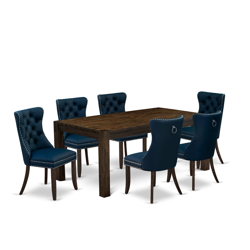 East West Furniture LMDA7-07-T29 7 Piece Dining Table Set Contains a Rectangle Rustic Wood Kitchen Table and 6 Padded Chairs, 40x72 Inch, Distressed Jacobean