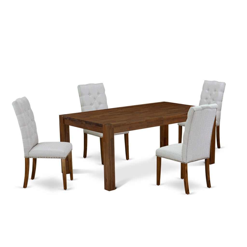 East West Furniture LMEL5-N8-05 5 Piece Kitchen Table Set for 4 Includes a Rectangle Rustic Wood Dining Room Table and 4 Grey Linen Fabric Upholstered Chairs, 40x72 Inch, Walnut