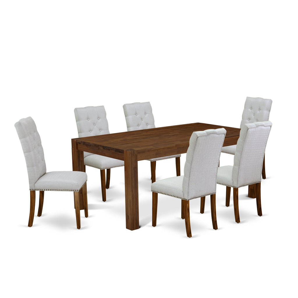 East West Furniture LMEL7-N8-05 7 Piece Dining Room Table Set Consist of a Rectangle Rustic Wood Dining Table and 6 Grey Linen Fabric Upholstered Chairs, 40x72 Inch, Walnut