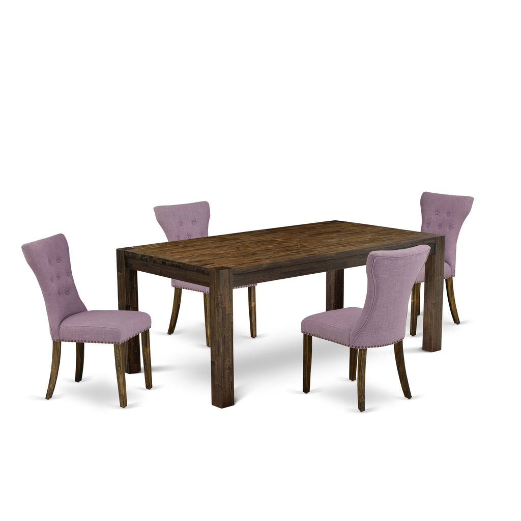 East West Furniture LMGA5-77-40 5 Piece Kitchen Table & Chairs Set Includes a Rectangle Rustic Wood Dining Room Table and 4 Dahlia Linen Fabric Upholstered Chairs, 40x72 Inch, Jacobean