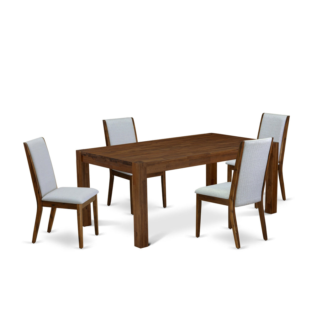 East West Furniture LMLA5-N8-05 5 Piece Kitchen Table Set for 4 Includes a Rectangle Rustic Wood Dining Room Table and 4 Grey Linen Fabric Upholstered Chairs, 40x72 Inch, Walnut