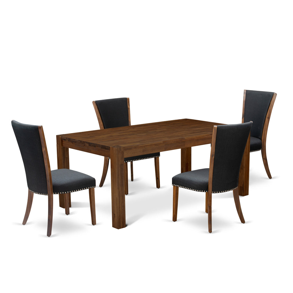 East West Furniture LMVE5-N8-24 5 Piece Dining Table Set Includes a Rectangle Rustic Wood Kitchen Table and 4 Black Color Linen Fabric Parson Dining Room Chairs, 40x72 Inch, Walnut