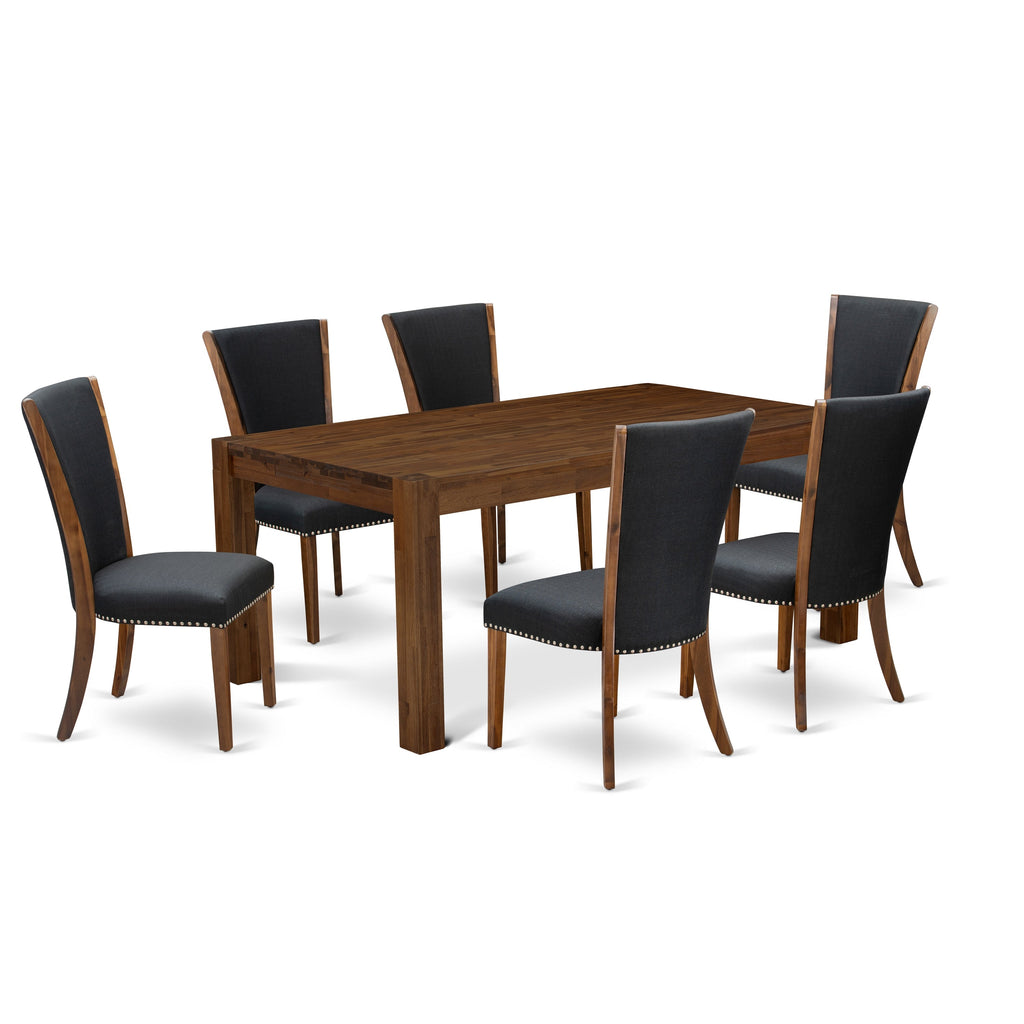 East West Furniture LMVE7-N8-24 7 Piece Dinette Set Consist of a Rectangle Rustic Wood Dining Room Table and 6 Black Color Linen Fabric Parsons Dining Chairs, 40x72 Inch, Natural