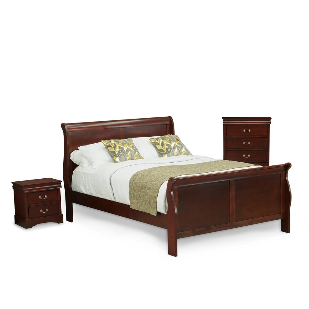 LP03-Q1NC00 Louis Philippe 3 Piece Queen Size Bedroom Set in Walnut Finish with Queen Bed, Nightstand & Chest